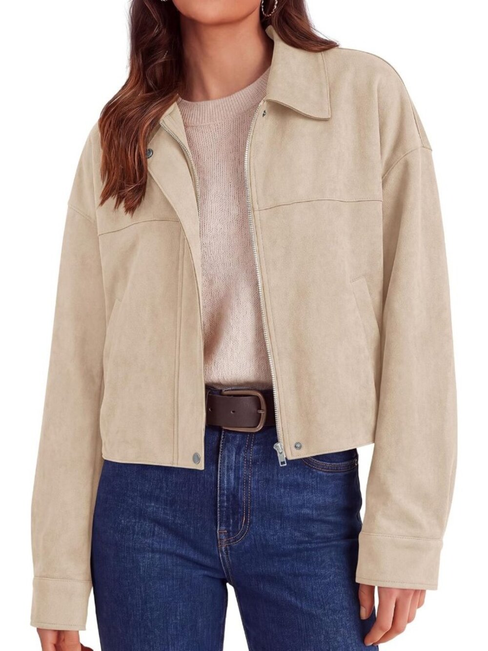Chic Women's Faux Suede Cropped Fall Jacket - Stylish, Cozy & Versatile